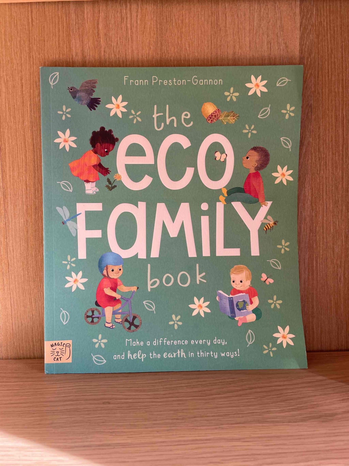 Cover of "The Eco Family Book" featuring colorful illustrations of children and nature elements, promoting sustainable living and eco-friendly activities for families.