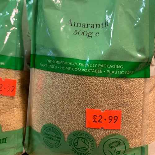 Organic Amaranth 500g pack with eco-friendly packaging.