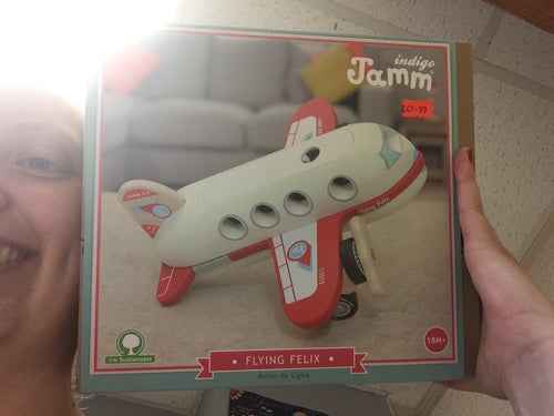 Flying Felix toy airplane in packaging.