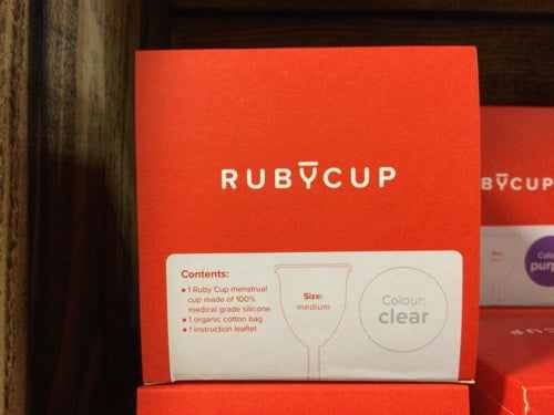 Ruby Cup menstrual cup in clear, eco-friendly and reusable alternative to traditional products.