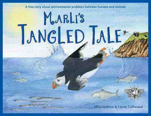 Cover of "Marli's Tangled Tale 2017" featuring a puffin in flight over the ocean.