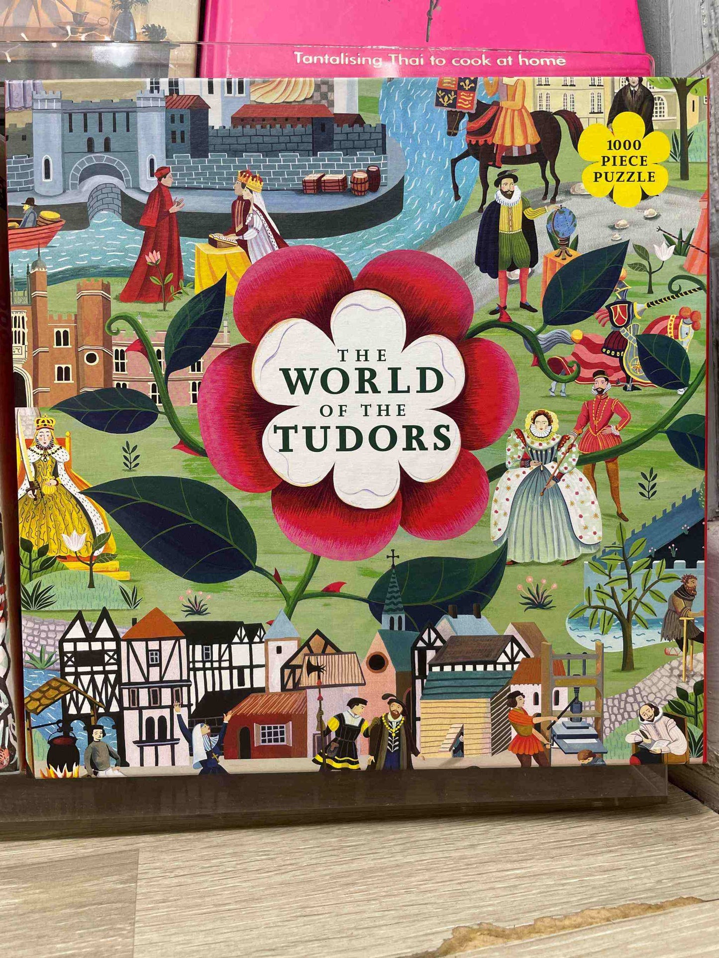 The World of the Tudors jigsaw puzzle, 1000-piece, featuring vibrant Tudor-era scene.