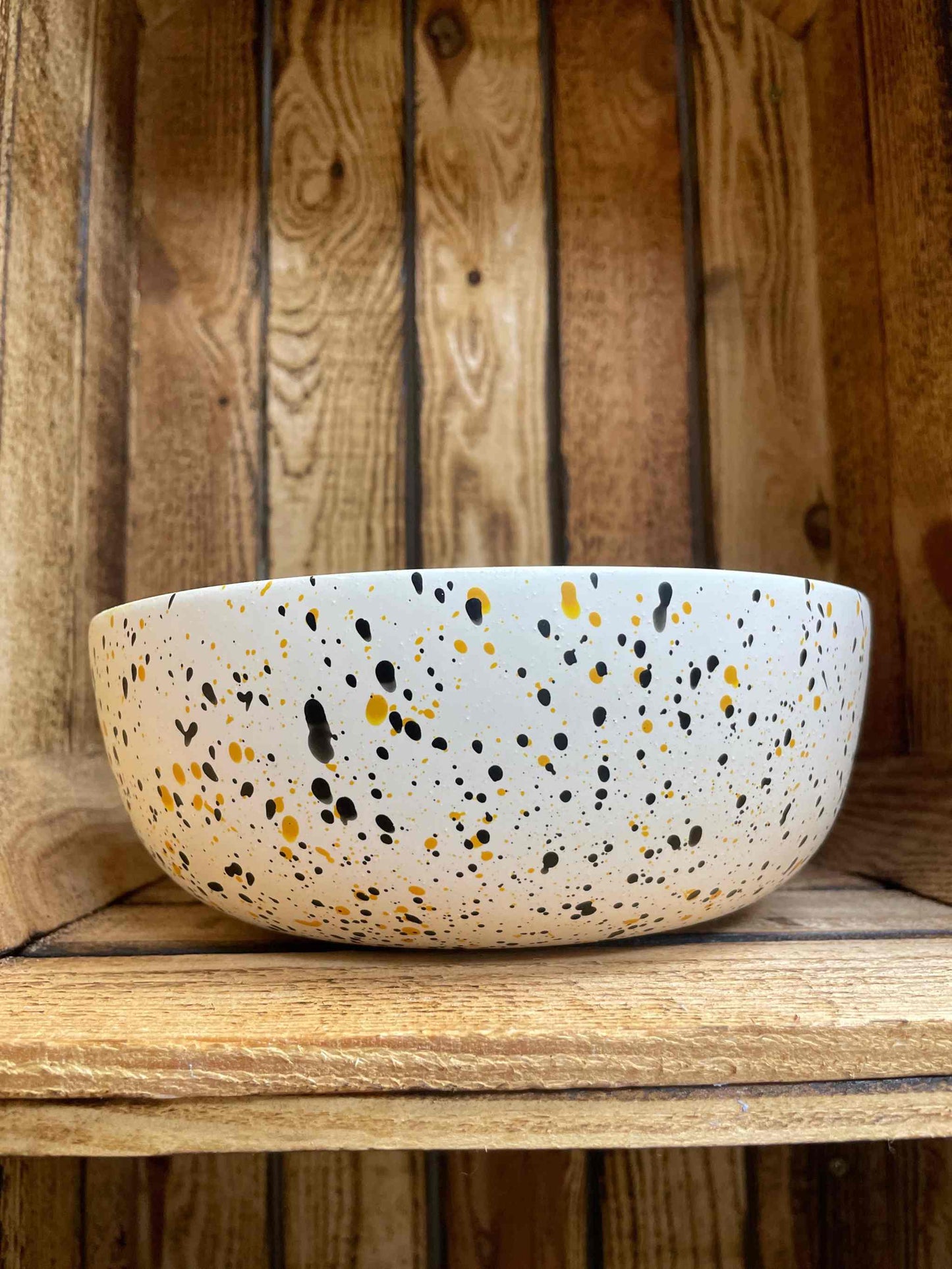 Bamboo Serving Bowl by Jungle Culture in white with speckled design, eco-friendly and sustainable.