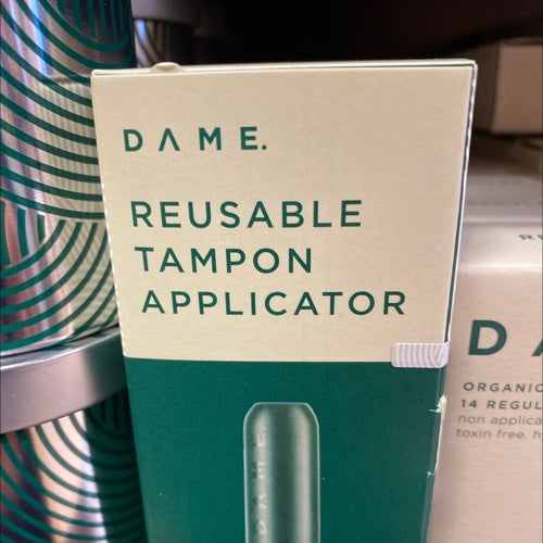 Dame Reusable Applicator packaging showing eco-friendly period care product.