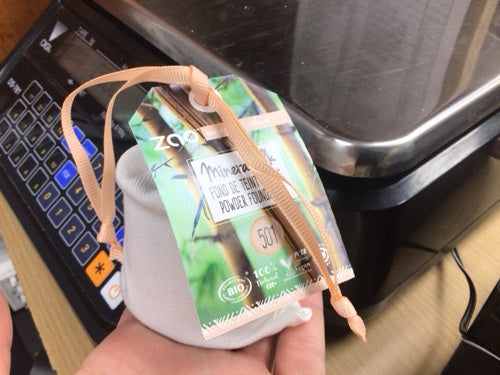 Powder foundation ZAO in eco-friendly packaging on display