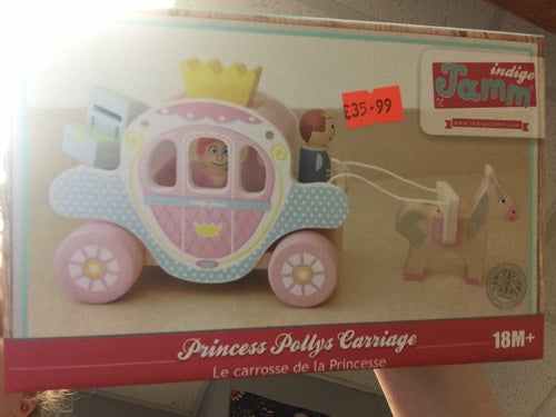 Princess Polly Carriage toy box with whimsical design and toy carriage illustration.