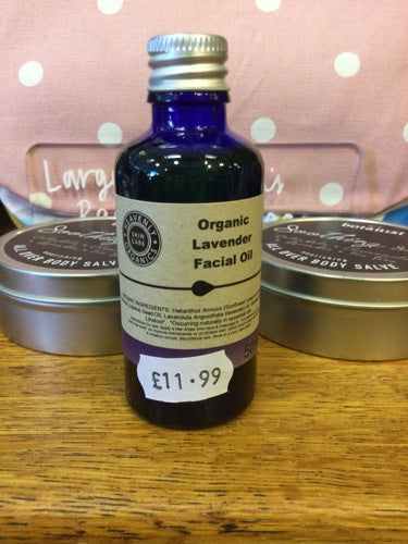 Heavenly Organics Facial Oil with Lavender bottle on display, soothing skincare solution.