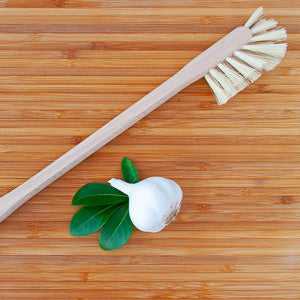 EcoLiving bottle brush with extra long handle on wooden surface, featuring durable bristles for effortless cleaning.