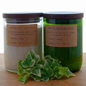 Elegant large candles by Old Green in minimalist jars, eco-friendly soy wax for a soothing ambiance.