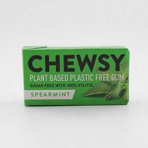 Chewsy gum packaging, plant-based plastic-free, spearmint flavor with xylitol.