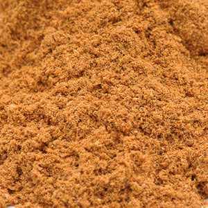 Cinnamon ground 25g spice powder close-up.