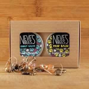 Neve's Bees doggy gift set with snout salve and paw balm in eco-friendly packaging.