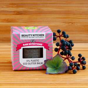 Eco glitter balm by Beauty Kitchen, eco-friendly biodegradable sparkle balm.