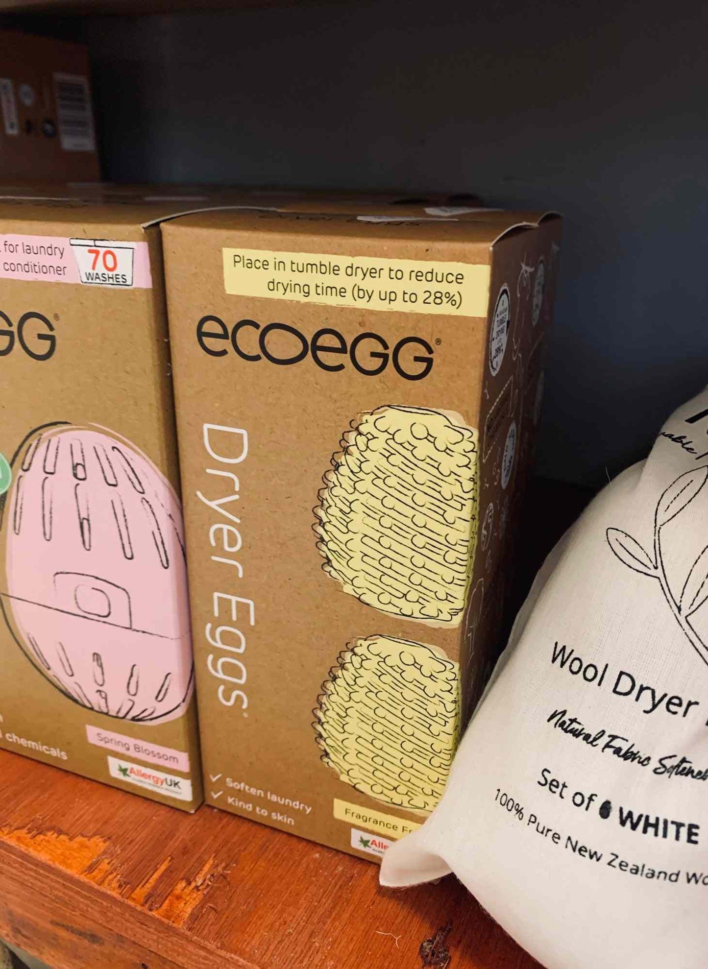 Eco-friendly Dryer Eggs by Eco Egg packaging on store shelf.