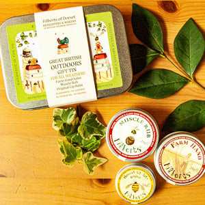 Gift tin by Filberts of Dorset featuring all-natural skincare products, inspired by the great British outdoors.