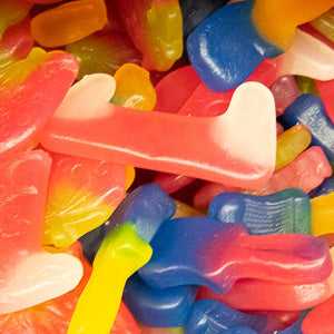 Vegan gummy mix (100g) with colorful fruit flavors.