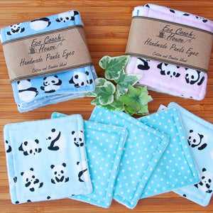 Handmade panda eyes by Eco Coach House, eco-friendly and plush textiles.
