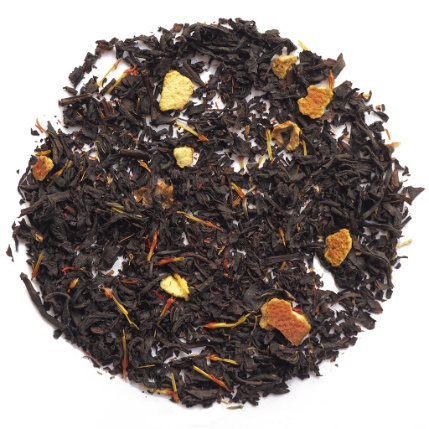Blood Orange Black Tea (100g) blend featuring vibrant citrus peels and robust black tea leaves.