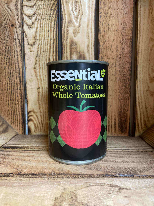 Organic Italian whole tomatoes in a tin, eco-friendly packaging, nutrient-rich and ready to use.