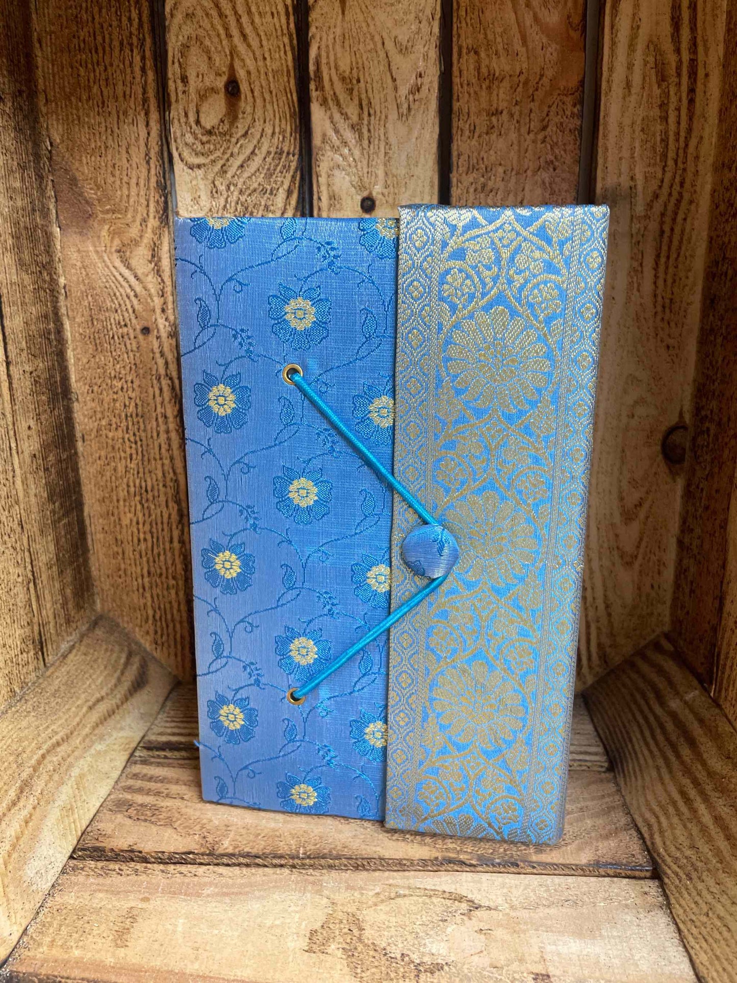 Large Sari Journal with blue handcrafted sari fabric cover, fair trade, handmade.