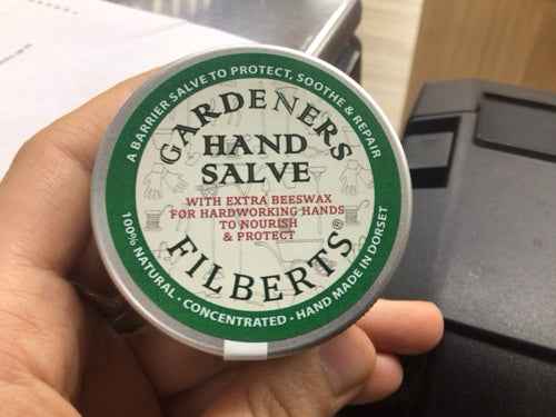 Gardeners hand salve filberts 40g tin held in hand, natural nourishment for hands.