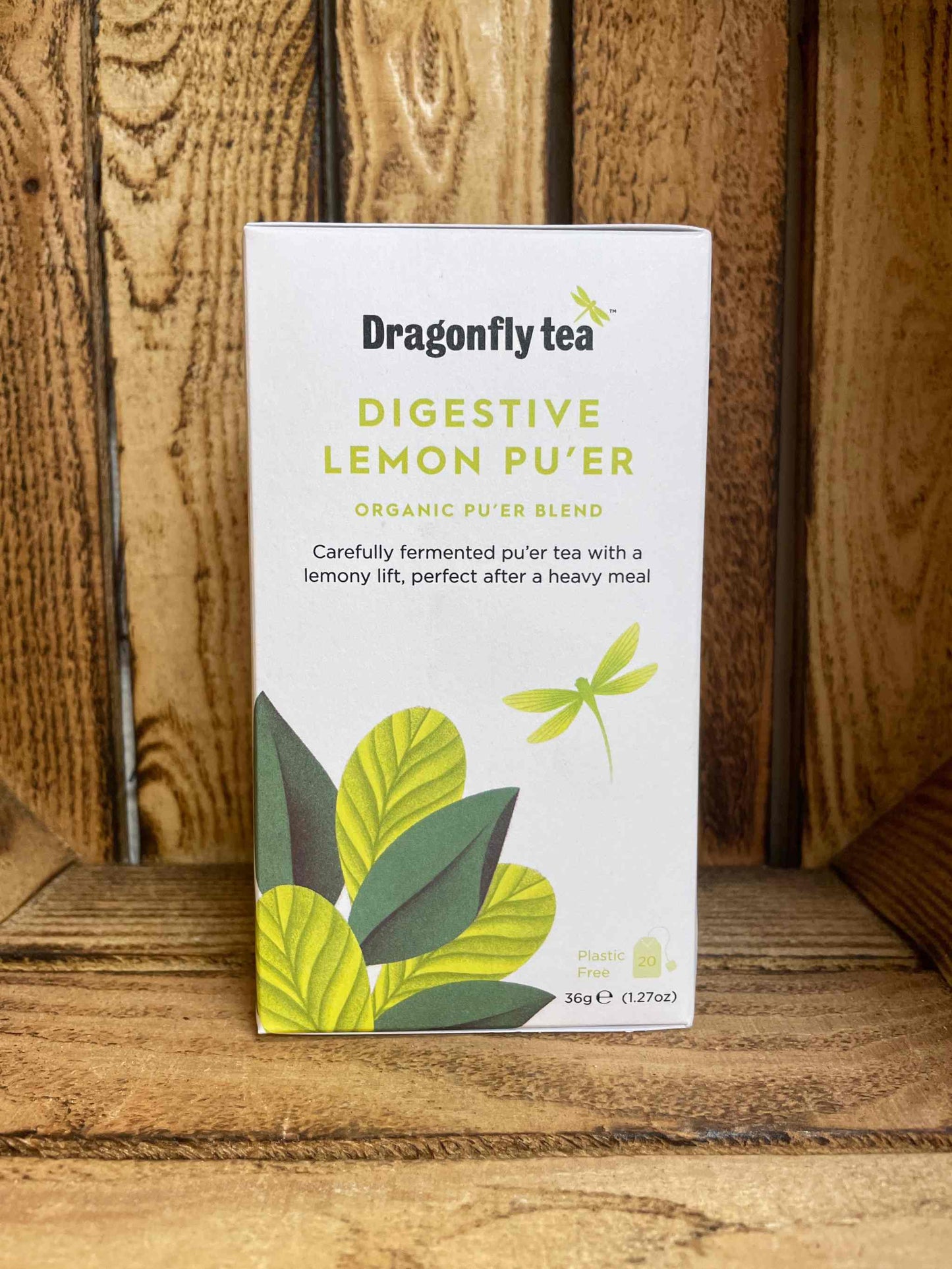 Lemon Digestive Pu-erh Tea box with eco-friendly packaging, emphasizing wellness and digestive health benefits.